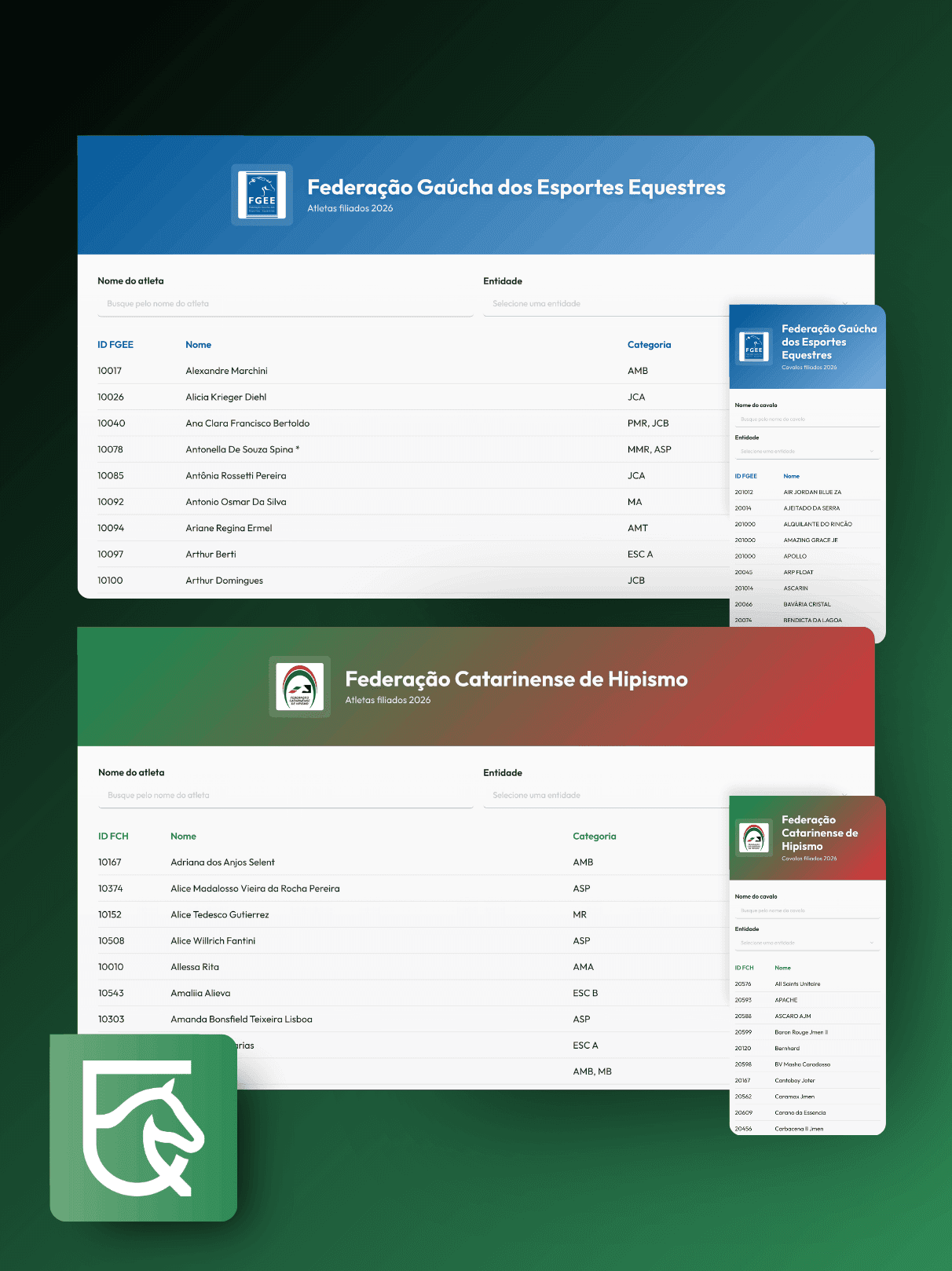 Portal da federação mostrando o processo de filiação digital para atletas